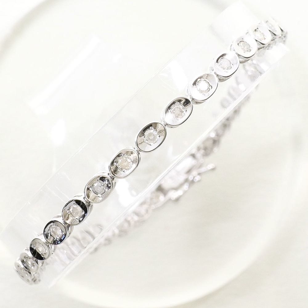 VINTAGE 14k Silver Diamond Charm Bracelet